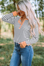 Load image into Gallery viewer, Striped Contrast Trim Quarter Snap T-Shirt