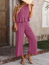 Load image into Gallery viewer, Ruffled Round Neck Tank and Pants Set