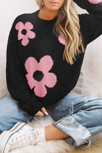 Load image into Gallery viewer, Round Neck Floral Pattern Color Contrast Design Long Sleeve Sweater