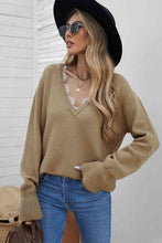 Load image into Gallery viewer, Lace Trim Flounce Sleeve V-Neck Sweater