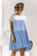 Load image into Gallery viewer, Color Block Round Neck Ruffle Hem Dress