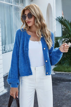 Load image into Gallery viewer, Round Neck Dropped Shoulder Fuzzy Cardigan