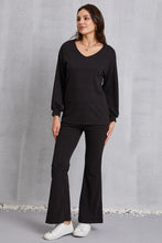 Load image into Gallery viewer, V-Neck Dropped Shoulder Top and Flare Pants Set
