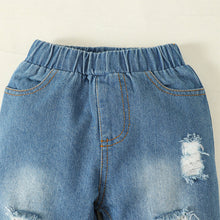 Load image into Gallery viewer, Bow Detail Short Sleeve Top and Distressed Jeans Set