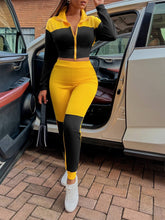 Load image into Gallery viewer, Two-Tone Collared Neck Top and Joggers Set