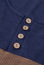 Load image into Gallery viewer, Color Block Spliced Lace Buttoned Tee