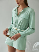 Load image into Gallery viewer, Buttoned Round Neck Romper with Pockets