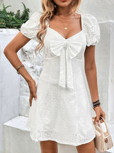 Load image into Gallery viewer, Bow Detail Eyelet Puff Sleeve Dress