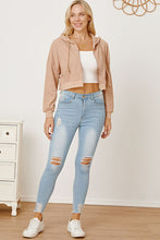 Load image into Gallery viewer, Waffle-Knit Drawstring Zip Up Hoodie