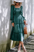 Load image into Gallery viewer, Smocked Square Neck Ruffle Trim Tiered Dress