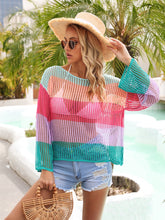 Load image into Gallery viewer, Color Block Openwork Boat Neck Cover Up