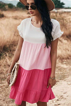 Load image into Gallery viewer, Color Block Round Neck Tiered Dress