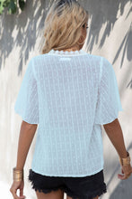Load image into Gallery viewer, Swiss Dot Lace Trim Flutter Sleeve V-Neck Blouse