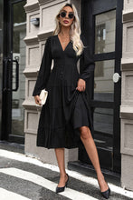 Load image into Gallery viewer, Tiered Ruched Button Up Midi Dress