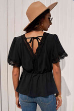 Load image into Gallery viewer, Lace Trim V-Neck Tied Peplum Blouse