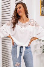 Load image into Gallery viewer, Lace Yoke Three-Quarter Sleeve Tie Front Blouse
