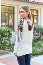 Load image into Gallery viewer, Celeste Design Full Size Leopard Contrast Drawstring Hoodie