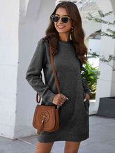 Load image into Gallery viewer, Round Neck Long Sleeve Mini Dress with Pockets