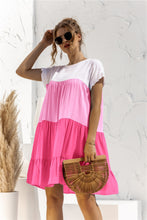 Load image into Gallery viewer, Color Block Round Neck Ruffle Hem Dress