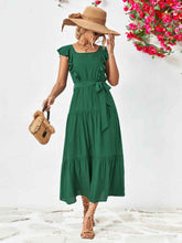 Load image into Gallery viewer, Tie Belt Ruffled Tiered Dress