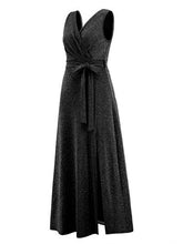 Load image into Gallery viewer, Slit Surplice Tie Waist Sleeveless Dress
