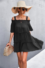 Load image into Gallery viewer, Cold-Shoulder Frill Trim Tiered Dress