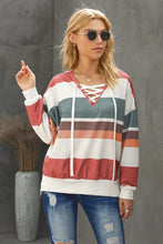 Load image into Gallery viewer, Multicolored Striped Lace-Up Dropped Shoulder Sweatshirt