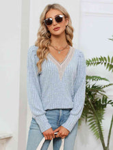 Load image into Gallery viewer, Lace Detail V-Neck Ribbed Blouse