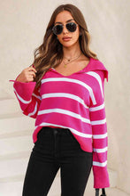 Load image into Gallery viewer, Striped Collared Neck Slit Sweater