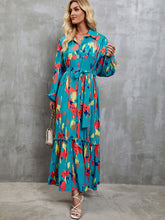 Load image into Gallery viewer, Frill Tied Printed Balloon Sleeve Dress