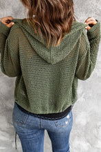 Load image into Gallery viewer, Button-Up Drawstring Detail Openwork Hooded Cardigan