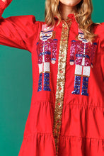 Load image into Gallery viewer, Full Size Nutcracker Sequin Lantern Sleeve Tiered Dress