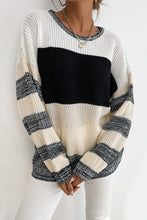Load image into Gallery viewer, Striped Dropped Shoulder Pullover Sweater