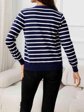 Load image into Gallery viewer, Striped Round Neck Long Sleeve Buttoned Knit Top