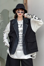 Load image into Gallery viewer, Spliced Denim Lapel Collar Vest with Pockets