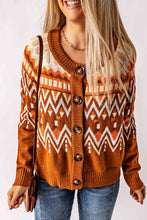 Load image into Gallery viewer, Geometric Button Down Round Neck Cardigan