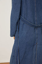 Load image into Gallery viewer, Double-Breasted Belted Longline Denim Jacket