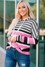 Load image into Gallery viewer, Striped Drawstring Detail Long Sleeve Hoodie