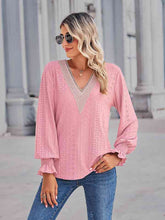 Load image into Gallery viewer, V-Neck Eyelet Flounce Sleeve Blouse