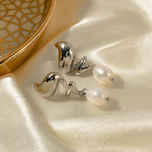 Load image into Gallery viewer, Twisted Stainless Steel Pearl Drop Earrings