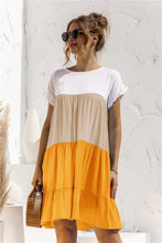 Load image into Gallery viewer, Color Block Round Neck Ruffle Hem Dress