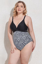 Load image into Gallery viewer, Plus Size Two-Tone Tie Back One-Piece Swimsuit