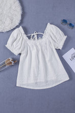 Load image into Gallery viewer, Lace Trim Tie-Back Puff Sleeve Top