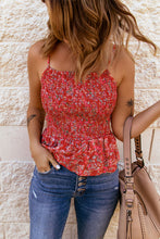 Load image into Gallery viewer, Floral Smocked Adjustable Strap Peplum Cami