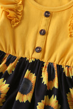 Load image into Gallery viewer, Girls Ruffle Shoulder Sunflower Pattern Dress