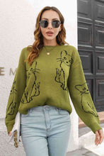Load image into Gallery viewer, Cat Pattern Round Neck Long Sleeve Pullover Sweater