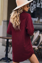 Load image into Gallery viewer, Button Front Curved Hem Raglan Sleeve Shirt Dress