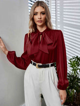 Load image into Gallery viewer, Tie Neck Long Puff Sleeve Blouse