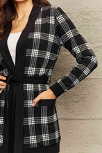 Load image into Gallery viewer, Ninexis Full Size Plaid Tie Waist Pocketed Cardigan