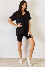 Load image into Gallery viewer, Zenana Full Size V-Neck Short Sleeve Slit T-Shirt and Shorts Set